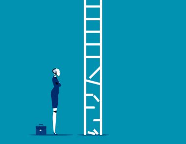 Robot kırık merdivene bakıyor. İş yapay zekası