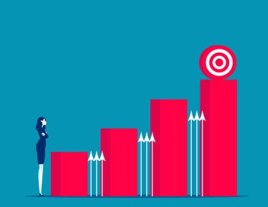 Grafik sütunlarına bakan iş kadını. Hırs ve başarı kavramı