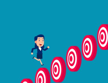 Hedefin üzerinden iş sıçraması. İş başarı vektörü illüstrasyonu