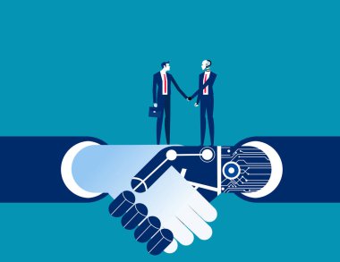 Robot ve insan elleri titriyor. Yapay zeka iş vektör çizimi