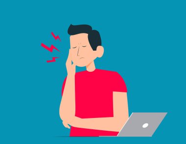 Kişinin baş ağrısı ve migreni var. Vektör illüstrasyon kavramları