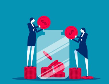 İş adamı cam kavanoza para sokuyor. Yatırım bankacılığı consepsi