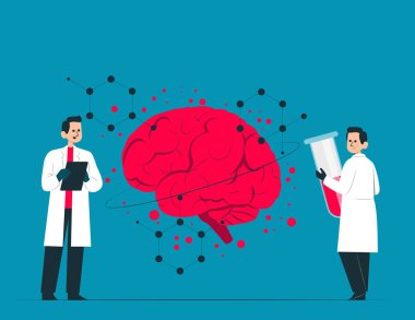 Kimya ve biyoloji. Beyin kimyası konsepti çizimi