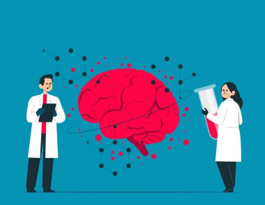 Kimya ve biyoloji. Beyin kimyası konsepti çizimi