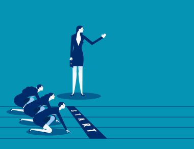 Sivri uçlu bir yöneticiyle çalışanlarına koşmaya başlamalarını emrediyor.