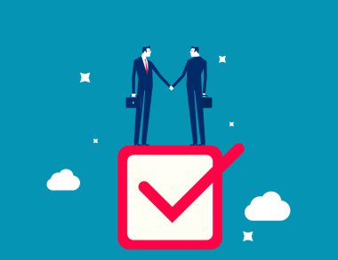 İşinizi bitirme, liderlik becerisi veya iş sorumluluğuna güvenme, söz verme ya da anlaşma. İşadamı el sıkışması işaretleme kutusunda tamamlandı. Hesap verebilirlik ya da nişan takibi