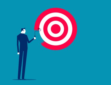 Amaç, iş hedefi ya da hedef belirlemek, KPI, kilit performans göstergesi ya da hedefli, hırslı bir işadamı boya silindiri kullanarak okçuluk hedefini belirlemek. Başarı kavramı