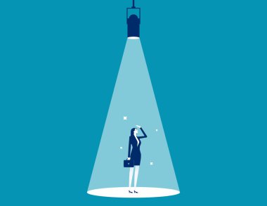 Hırs ya da fırsat kavramı. Sahne ışıkları altında başarılı bir iş adayı, başarılı bir yüksek performans çalışanı, parlak spot ışığı altında kendine güvenen bir iş adamı..