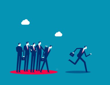 Liderlik için inisiyatif ya da benzersiz tutum, cesaret ya da güvenli bölgeden çıkmak için kararlılık, sınırlama ya da girişimcilik konsepti, cesaret işadamı yeni bir şansa atlıyor.