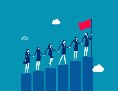 Birlikte başarının takım çalışması, iş dünyasının büyümesine yardımcı olmak için çalışan kariyer yolu veya ortaklık desteği, takım işbirliği veya danışman ve eğitim konsepti, iş adamları takımının büyüme grafiğine tırmanmasına yardım ediyor.