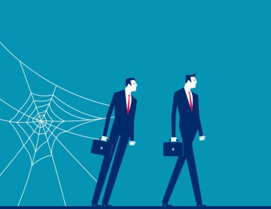 Örümcek ağı tarafından çizilmiş. İş adamlarının önündeki engeller
