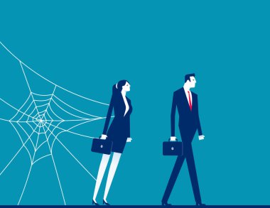 Örümcek ağı tarafından çizilmiş. İş adamlarının önündeki engeller