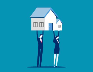 Konut geliştirme işiyle uğraşan bir ekip. İş yeri emlak vektörü düz styl