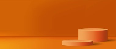 Ürün promosyonu için podyum, balkabağı, örümcek ve yarasalarla Cadılar Bayramı geçmişi. Vektör