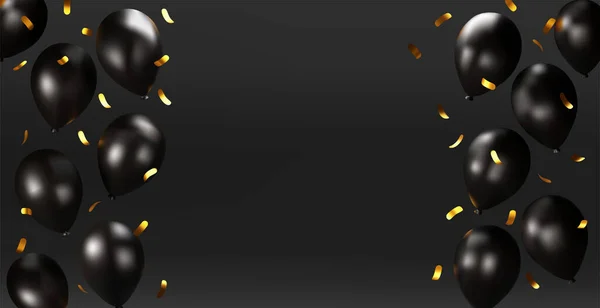 现实的黑色气球 镶有金冠框 — 图库矢量图片