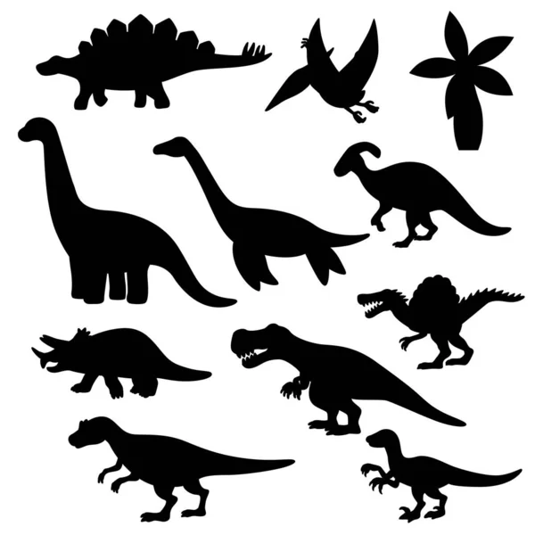 stock vector Set of cute dinosaurs silhouette