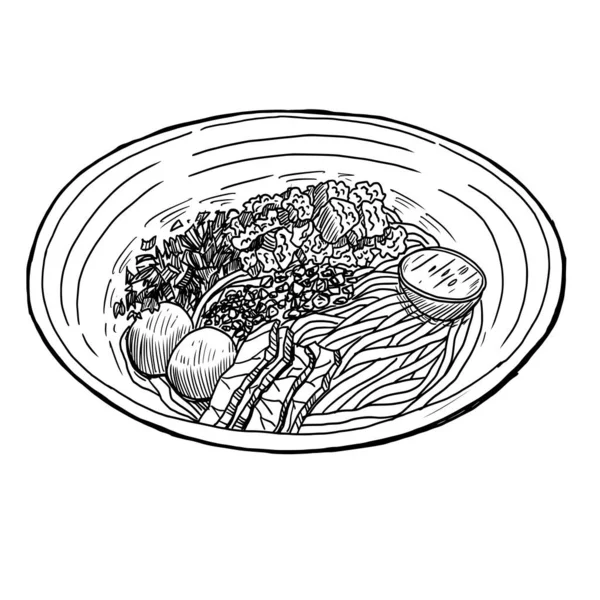 Fideos Picantes Tomate Yum Dibujados Mano — Archivo Imágenes Vectoriales