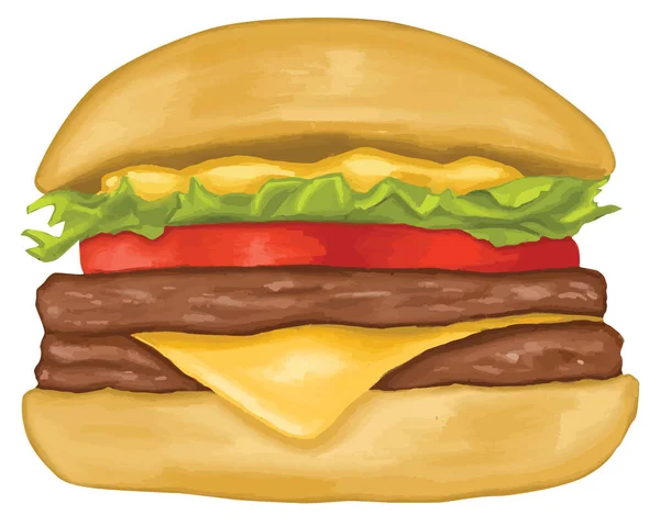 Vettore Hamburger Dipinto Mano — Vettoriale Stock