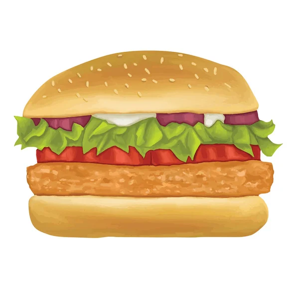 Illustrazione Dipinta Mano Hamburger Pesce — Vettoriale Stock