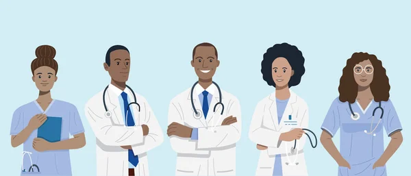Médicos Enfermeiros Africanos Ilustração — Vetor de Stock