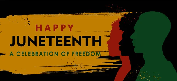 Силуэт Молодого Афроамериканца Текстом Happy Juneteenth Вектор — стоковый вектор