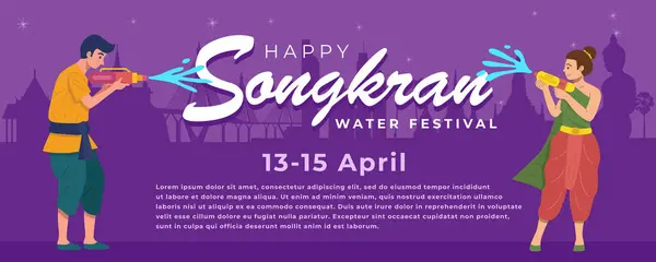 Songkran Tayland Festivali Bayrağı Vektör Grafikler