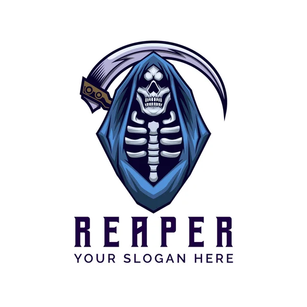 Grim Reaper Scythe Logo Design Template Modello Illustrazione Vettoriale — Vettoriale Stock