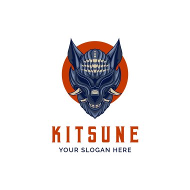 Japon Kitsune Wolf Baş Maskeli Tilki Logo çizimi