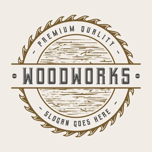 Vintage Wood Worker Logo Carpentry Design Label Badge Illustration Vector — Stock Vector