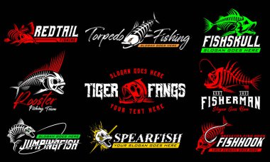 Fishing Fish Logo Bundle. unique and Fresh Fish Skeleton fishing logo bundle template. great to use as your fishing company logo.