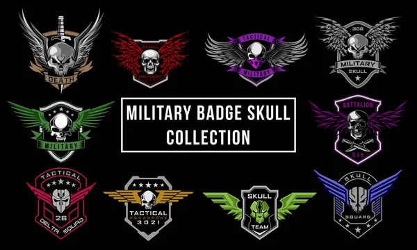 Military Skull Wings Badge Logo Bundle Set Vector Illustration Design — 图库矢量图片