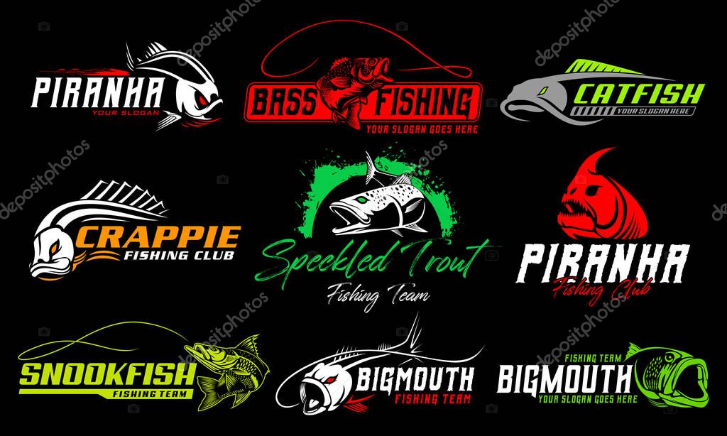 Fish Fishing Logo Set Bundle. unique and Fresh Fish Skeleton fishing logo bundle template. great to use as your fishing company logo.