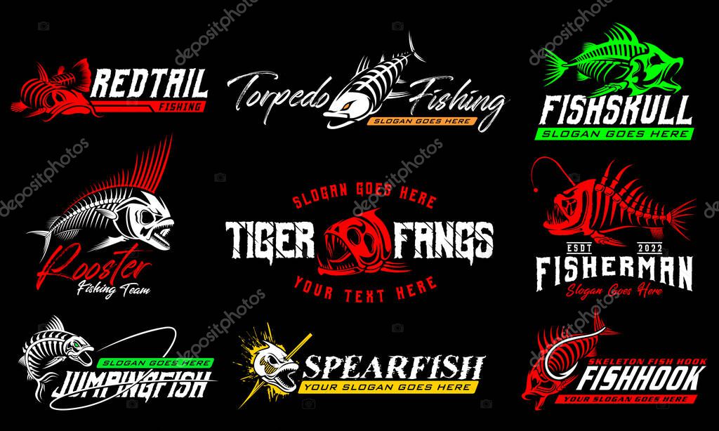 Fishing Fish Logo Bundle. unique and Fresh Fish Skeleton fishing logo bundle template. great to use as your fishing company logo.