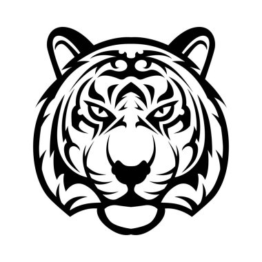 Angry Tiger Head Vector Logo design illustration in black and white isolated