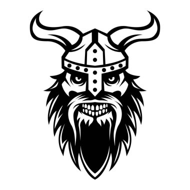 Angry Skull Viking Warrior Vector logo icon symbol black and white