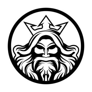 Poseidon vector head King Old Man logo black and white design template