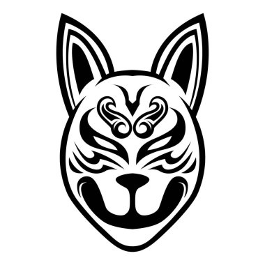 Kitsune Head japanesee Wolf black and white Logo vector illustration