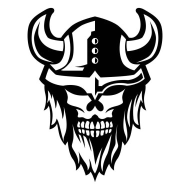 Viking Skull Vector Black And White Warrior Man logo icon symbol template design