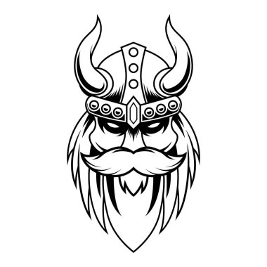 Old Man Viking Head Black And White Mascot Logo Design Vector Template Illustration