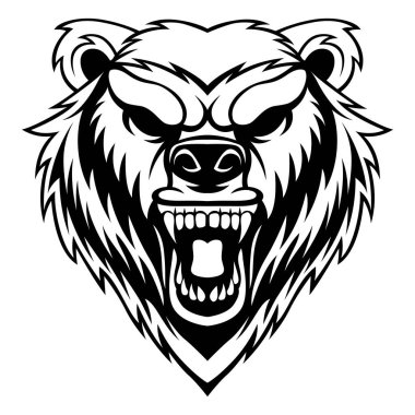 Bear Vector. Black And White Grizzly Bear Logo Design Vector Template