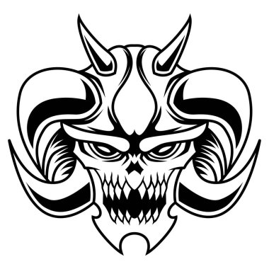 Demon Vector. Black And White Angry Demon Head Logo Vector Mascot template