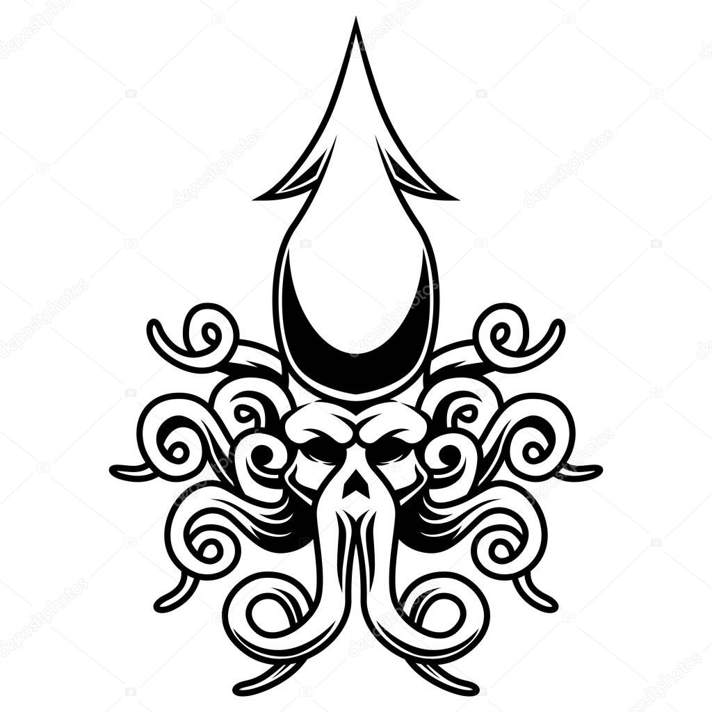 Octopus Vector Black And White Logo Design Mascot template