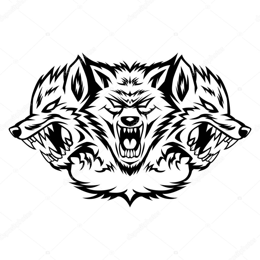 Cerberus Vector Head Black And White Logo Mascot template