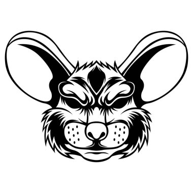 Mouse Head Vector. Mouse Black And White Drawing Mascot Logo Design Vector Illustration Template