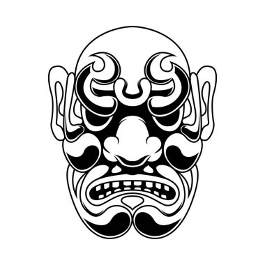 Hanya Maskeli Samuray Savaşçısı Siyah ve Beyaz Logo Vintage vektör çizimi
