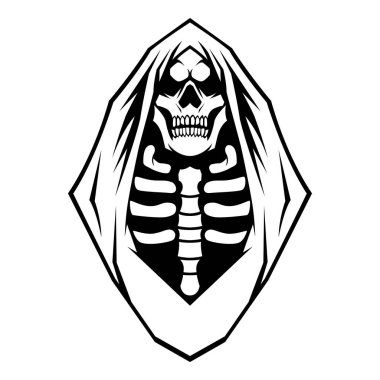 Grim Reaper. Grim Reaper Skull Black And White Head Logo Vector Mascot template