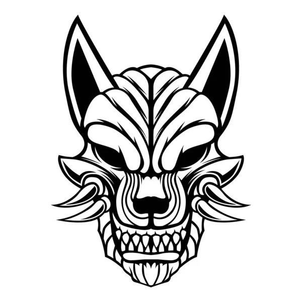 Kitsune Mask Vektor Kitsune Maskottchen Schwarz Und Weiß Logo Vector — Stockvektor