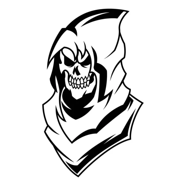 Liemannavektor Grim Reaper Skull Ritning Svart Och Vitt Huvud Logotyp — Stock vektor