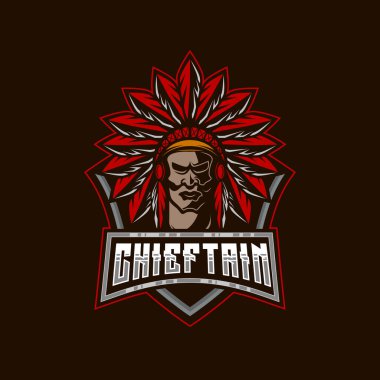 Chieftain Man Maskot E-Sport Logo vintage stil şefi Apaçi tasarım karakter temsili