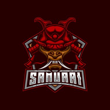 Samuray Savaşçı Maskesi E-Spor Maskotu Logosu Tasarım Vektörü İllüstrasyonu